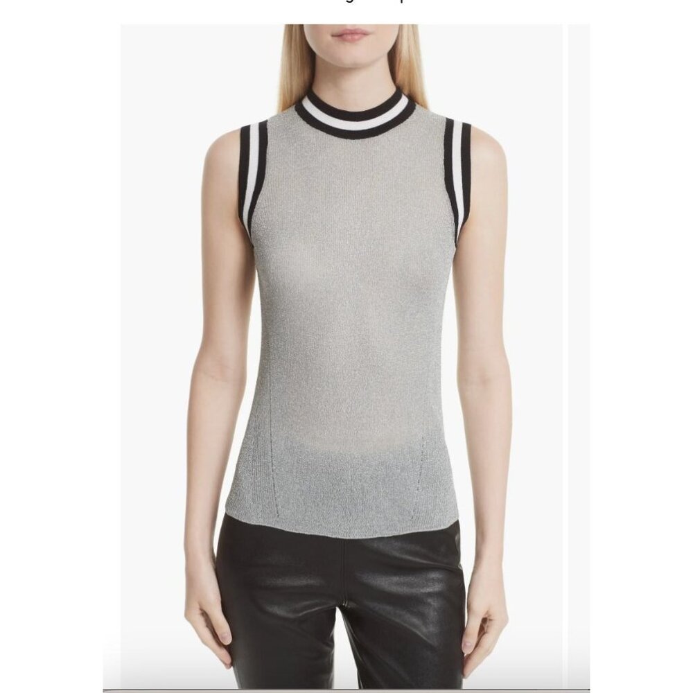 RAG & BONE Priya Metallic Striped Silver Knit Sleeveless Sweater Tank Top Size S - Picture 8 of 10